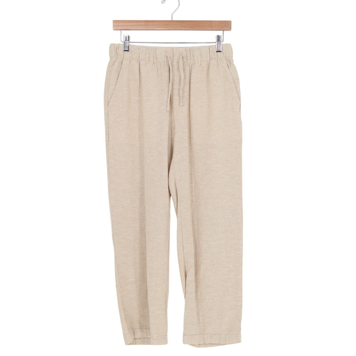 Gap Easy Pants Womens S Beige Linen Slash Pockets Straight Leg Drawstring Waist