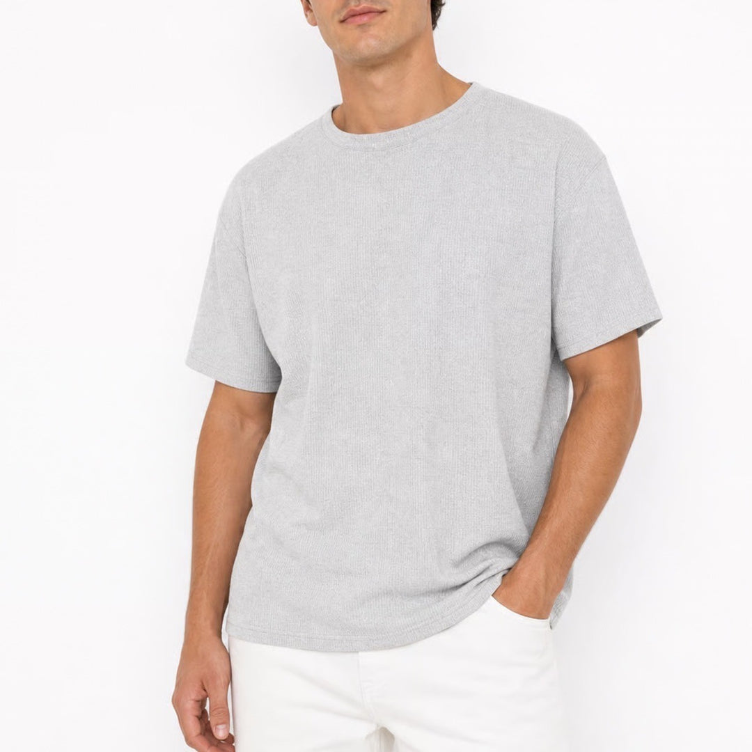 Steve & Barrys Mens Large Heather Gray Ribbed Short Sleeve Crewneck T-Shirt L