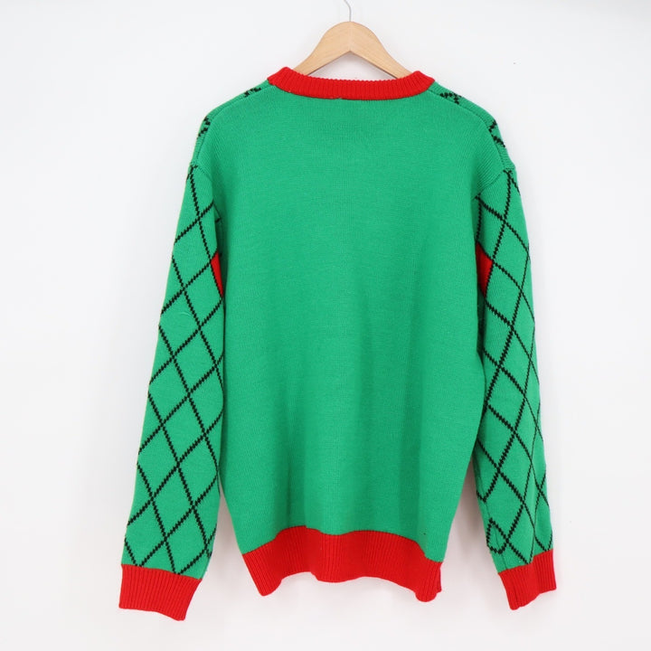 FunQi Gifts Sweater Mens XL Ugly Christmas Santa Toilet Green Argyle Excellent