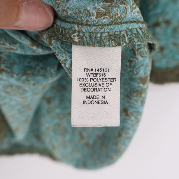 Charming Charlies Womens L Aqua Floral Fringe Trim Long Sleeve Neck Pullover