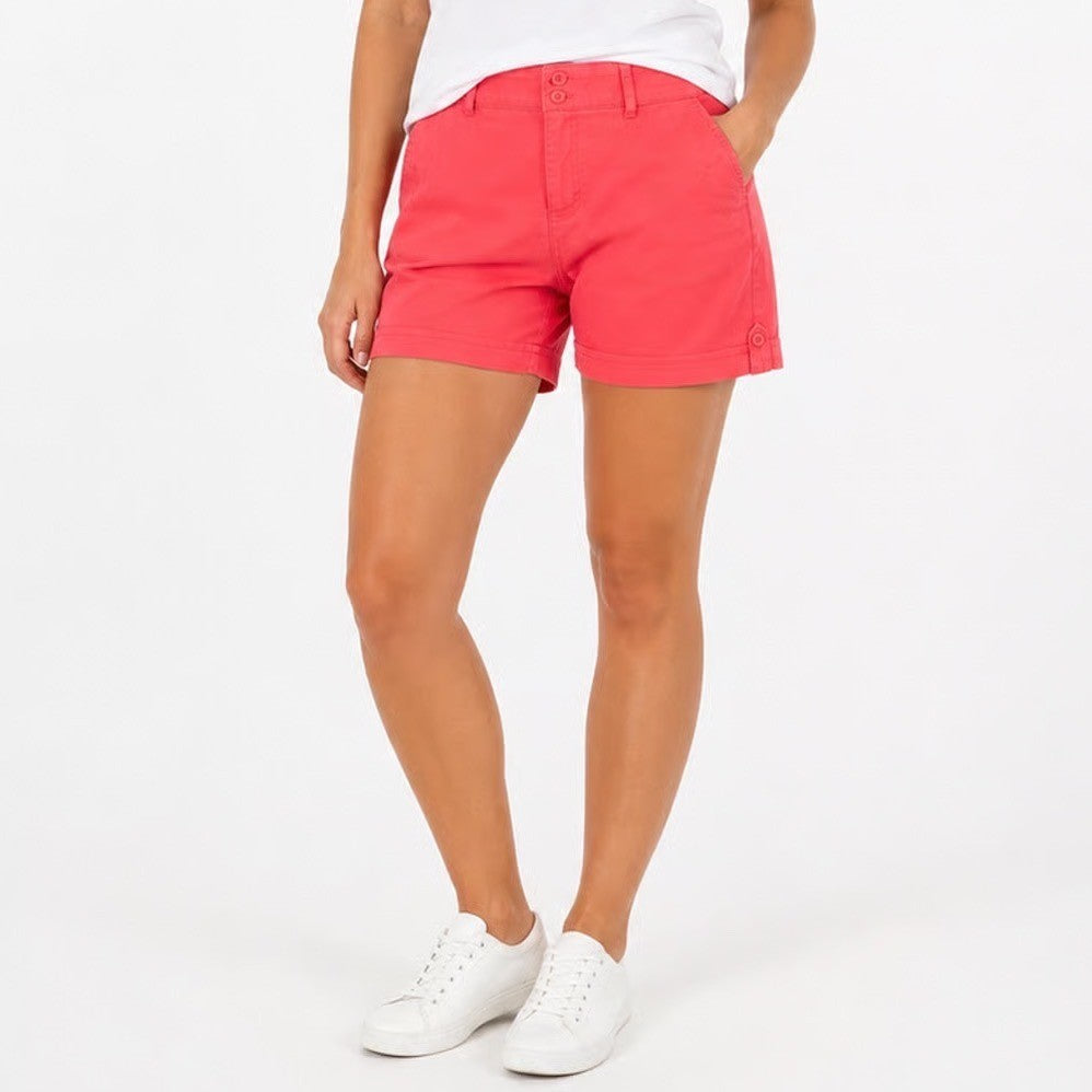Gloria Vanderbilt Coral Pink Chino Shorts Womens Size 12 Stretch Mid Rise 6in