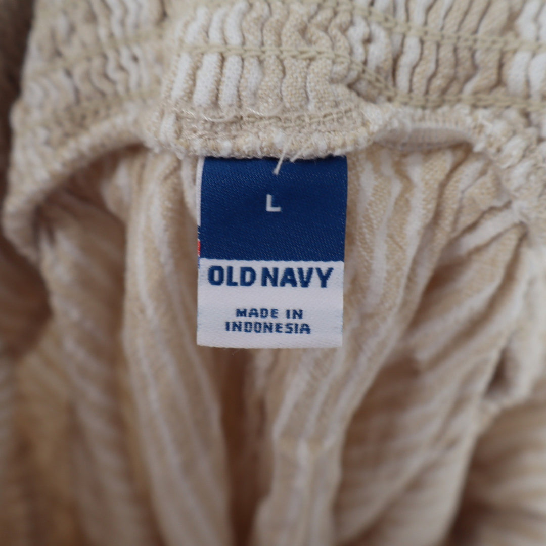 Old Navy Womens Tan White Striped Linen Blend Romper Pockets Large