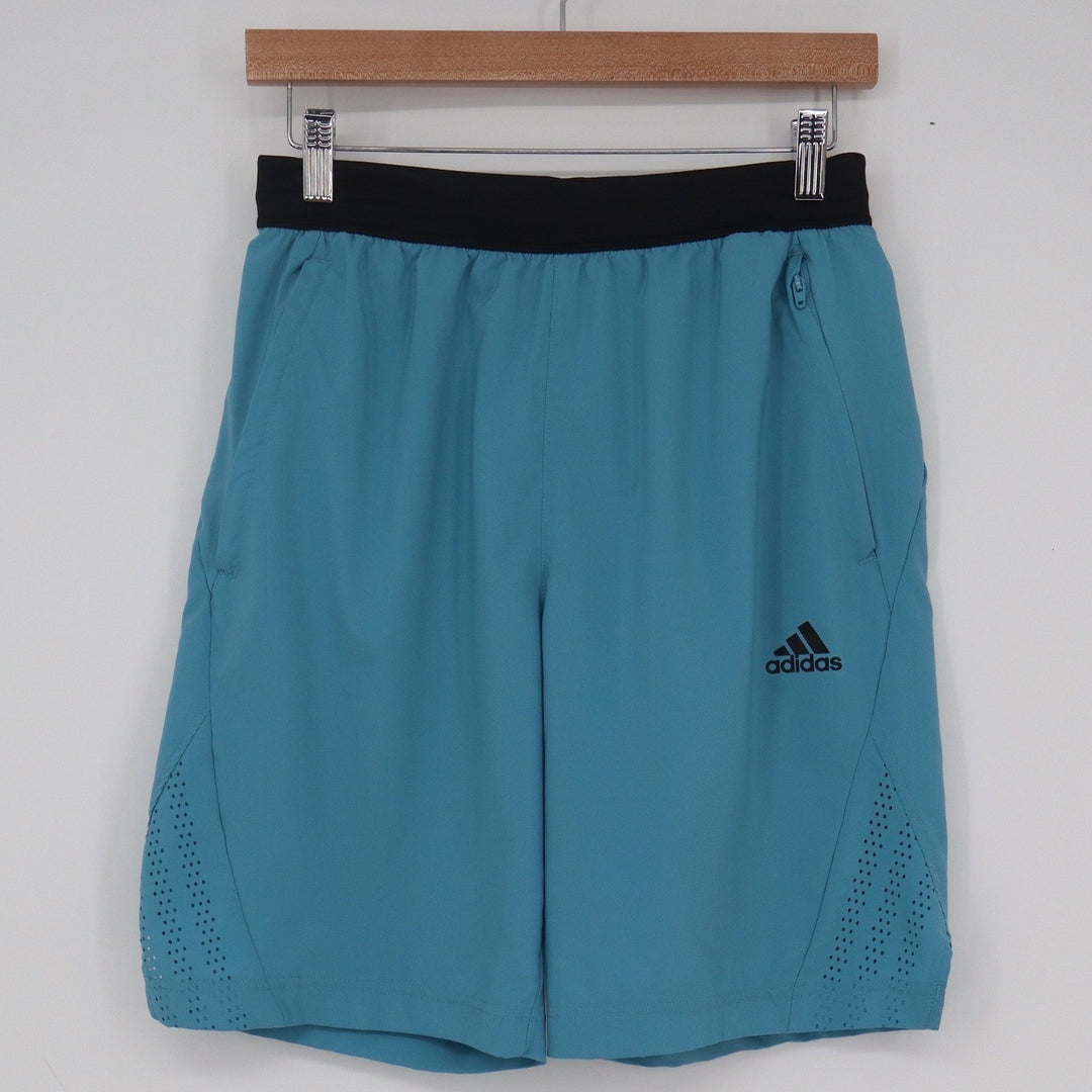 Adidas Mens Athletic Training Shorts Teal Blue Black Elastic Waist S