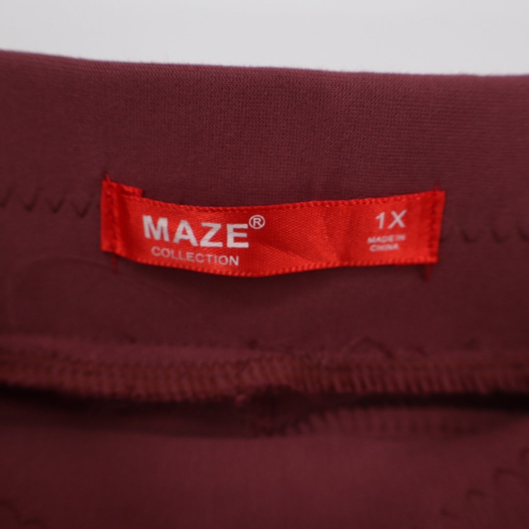 Maze Collection Burgundy Pull On Slim Pants Plus Size 1X Maroon Leggings
