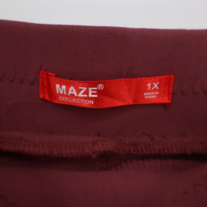 Maze Collection Burgundy Pull On Slim Pants Plus Size 1X Maroon Leggings