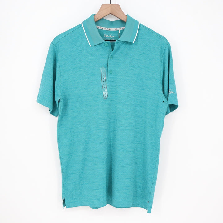 Walter Hagen Mens P11 Birdseye Athletic Fit Golf Polo Dark Aqua Blue Heather S