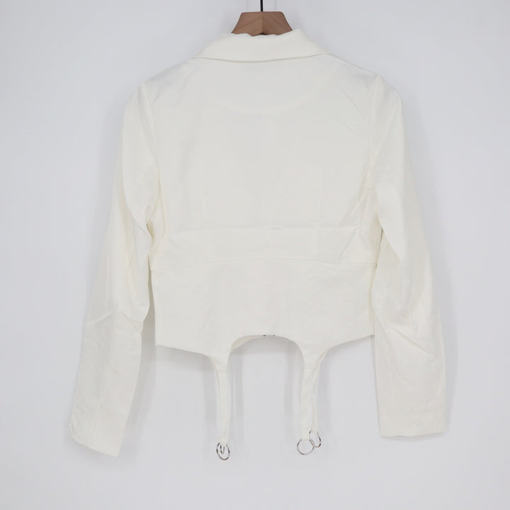 Naked Wardrobe The Statement Ivory Cropped Garter Blazer Small Womens