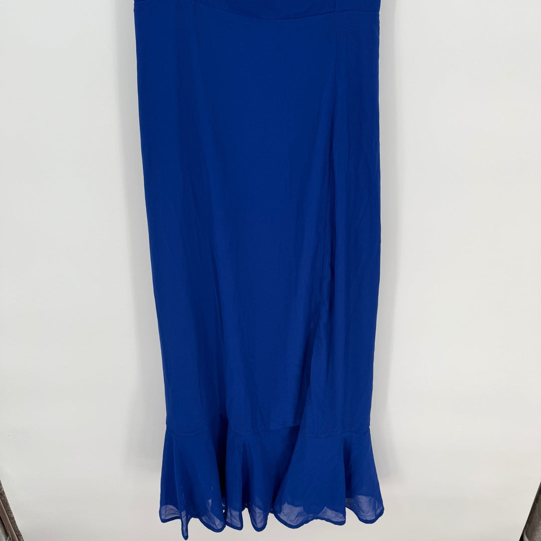 Lulus Summer Invite Royal Blue Tie-Strap Tiered Midi Dress Size M