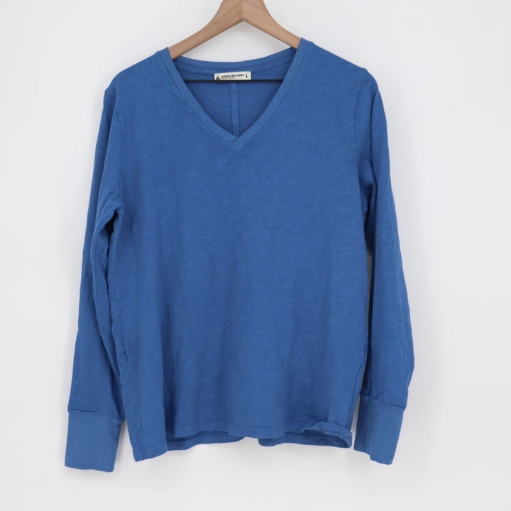 American Giant Premium Slub T-Shirt Womens Large Blue Cotton V-Neck Pullover