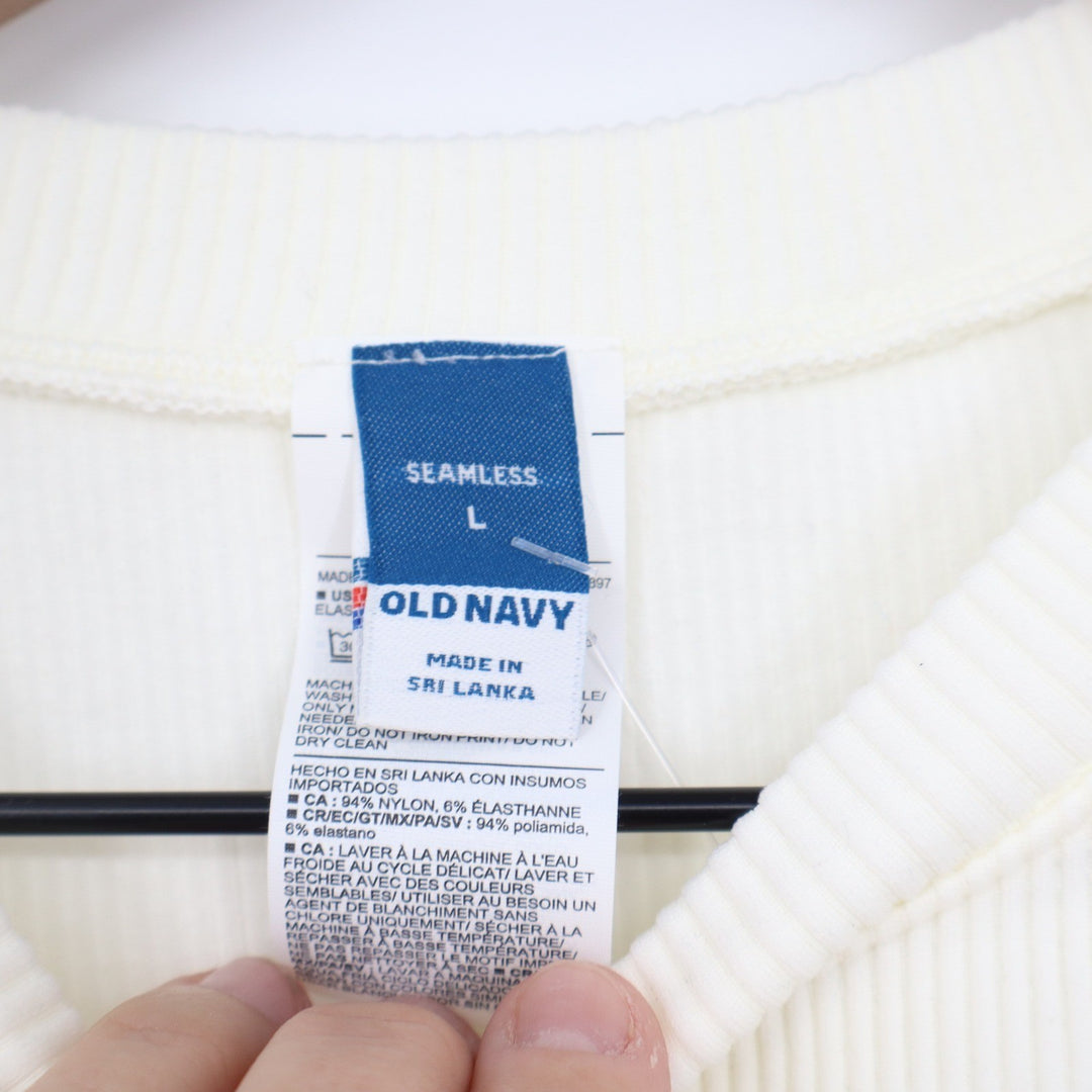 Old Navy Womens Seamless Ribbed Long Sleeve Crew Neck Top Cream Large