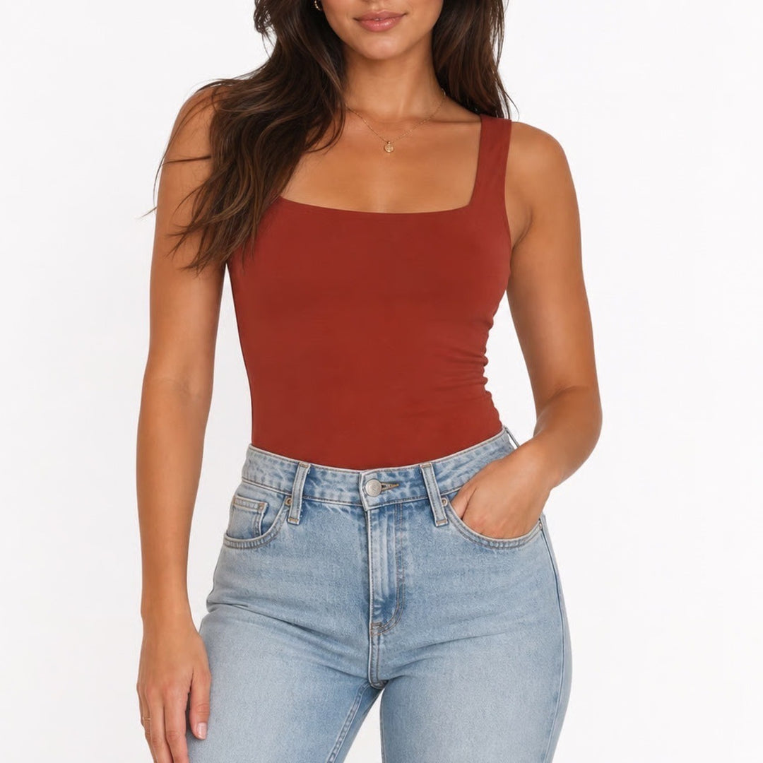 Old Navy Womens Rust Square Neck Sleeveless Bodysuit Small Cotton Stretch