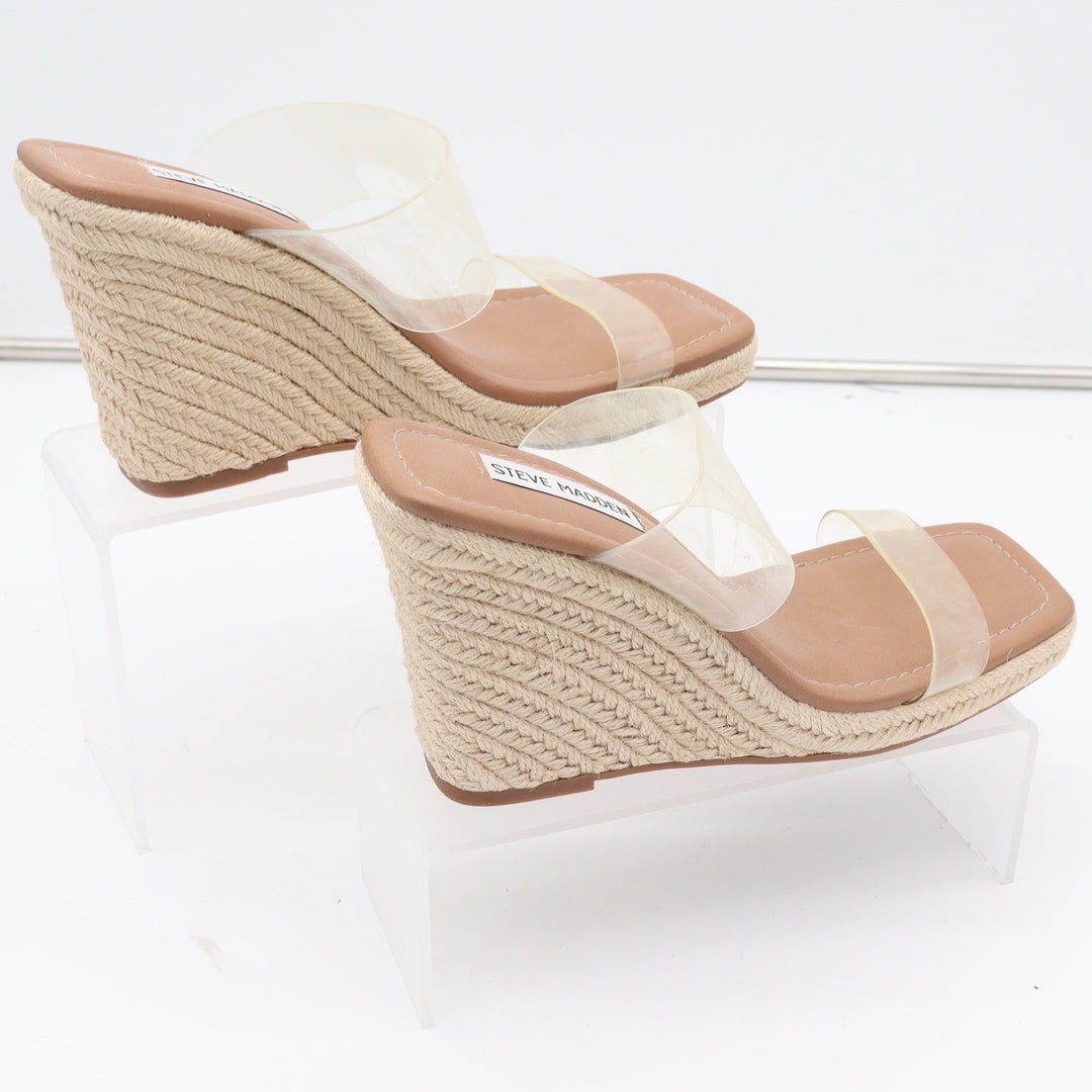 Steve Madden Mackie Clear Double Strap Espadrille Wedge Sandals Tan Size 9 M