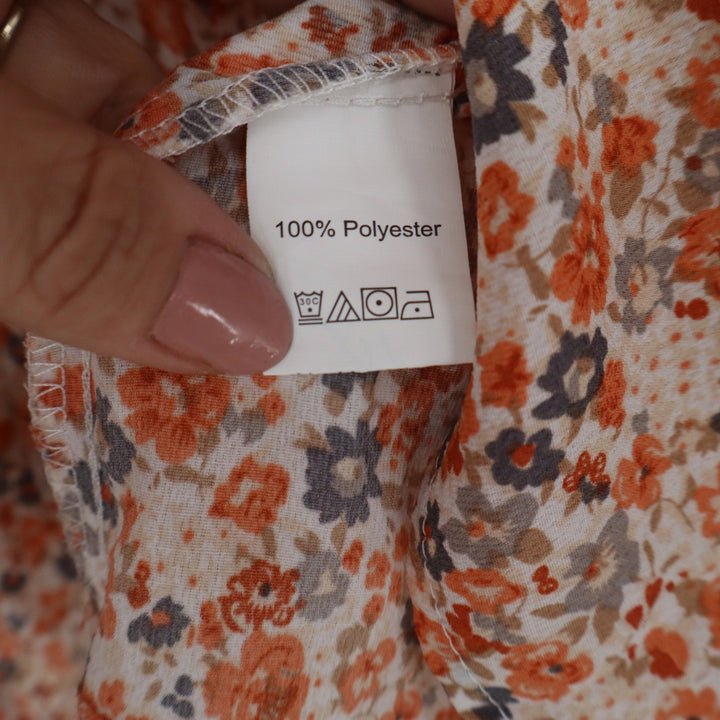 Shein Curve Womens 2XL Orange Floral Tie Front Peplum Blouse Flutter Sleeve Top