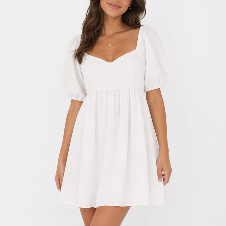 Old Navy Womens White Puff Sleeve Smocked Back Mini Dress Size M
