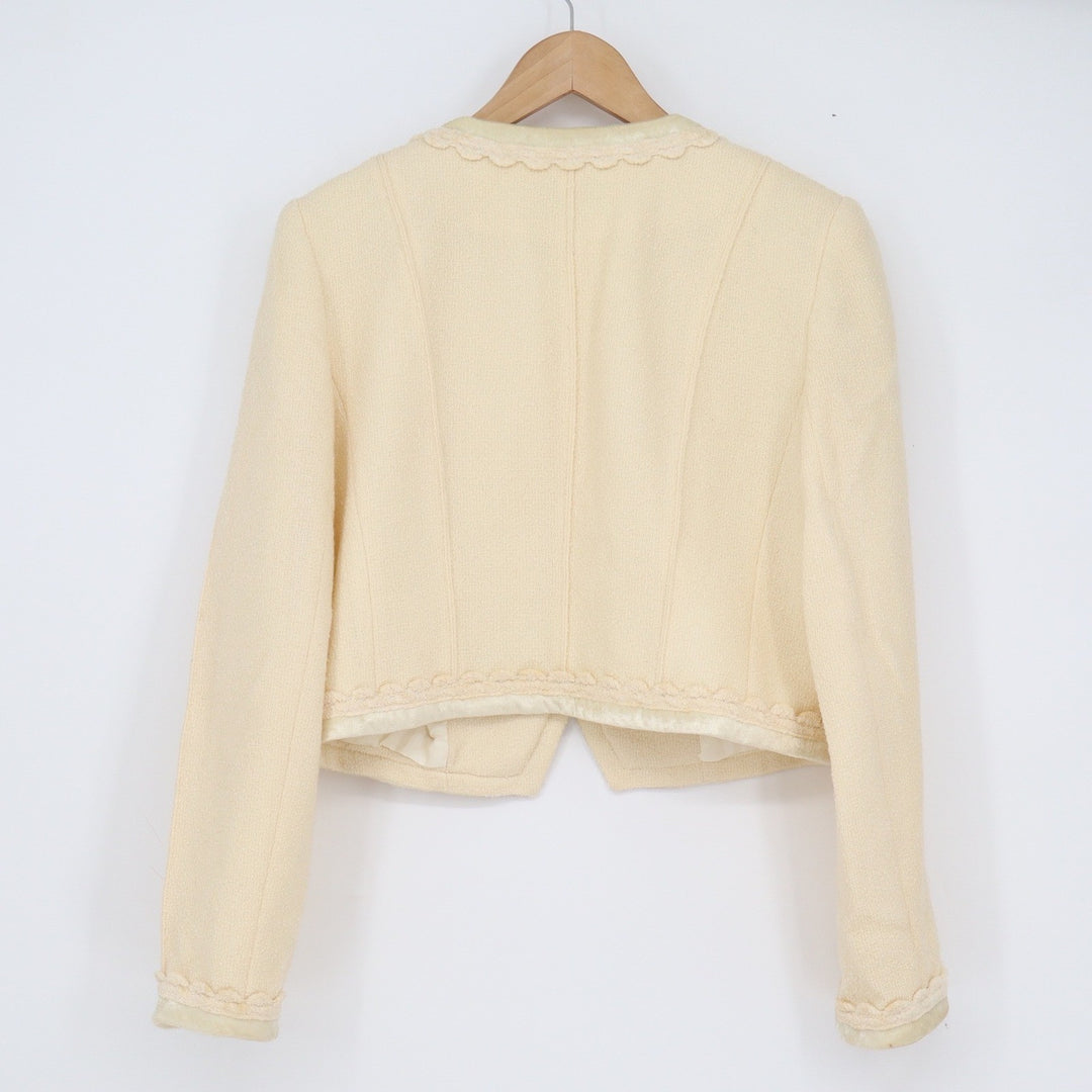 Saks Fifth Avenue Folio Collection Cream Wool Cropped Blazer Jacket Vintage