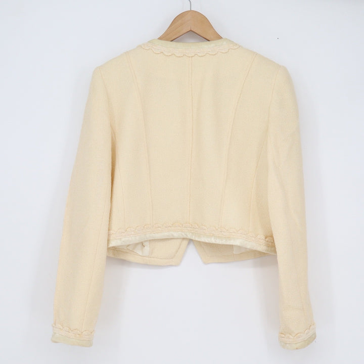 Saks Fifth Avenue Folio Collection Cream Wool Cropped Blazer Jacket Vintage
