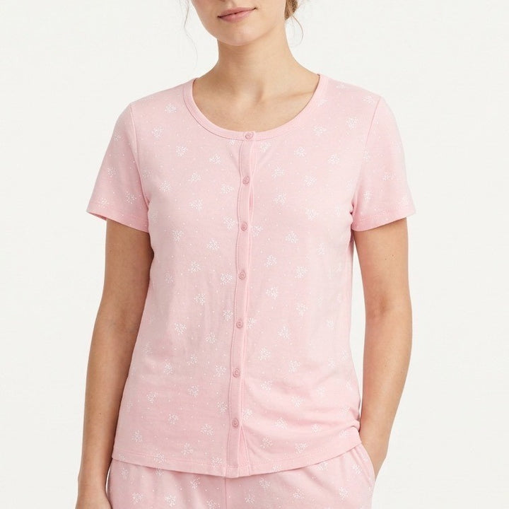 Charter Club Intimates Cropped Pajama Shirt Womens Medium Pink Floral Stretch