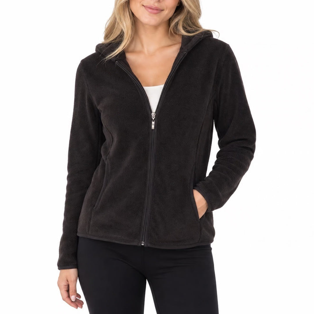Jason Maxwell Womens Dark Brown Fleece Full Zip Hooded Jacket Small