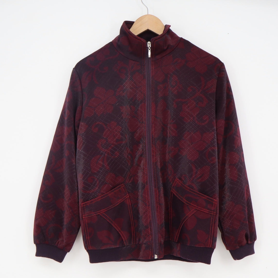 Haohua Burgundy Floral Damask Full Zip Mock Neck Jacket Womens XXXL