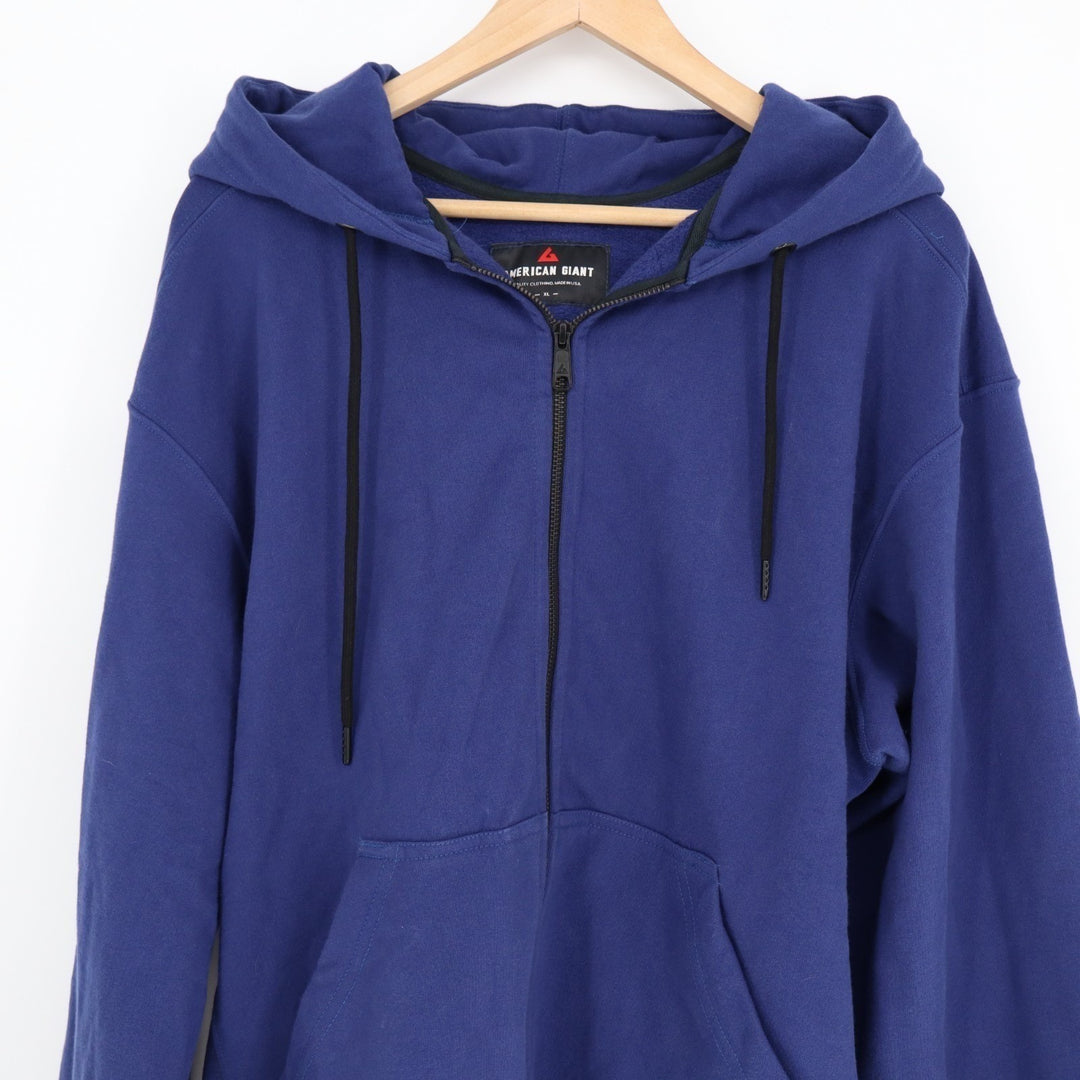 American Giant Classic Hoodie Men XL Blue Full Zip Cotton Fleece Long Sleeve