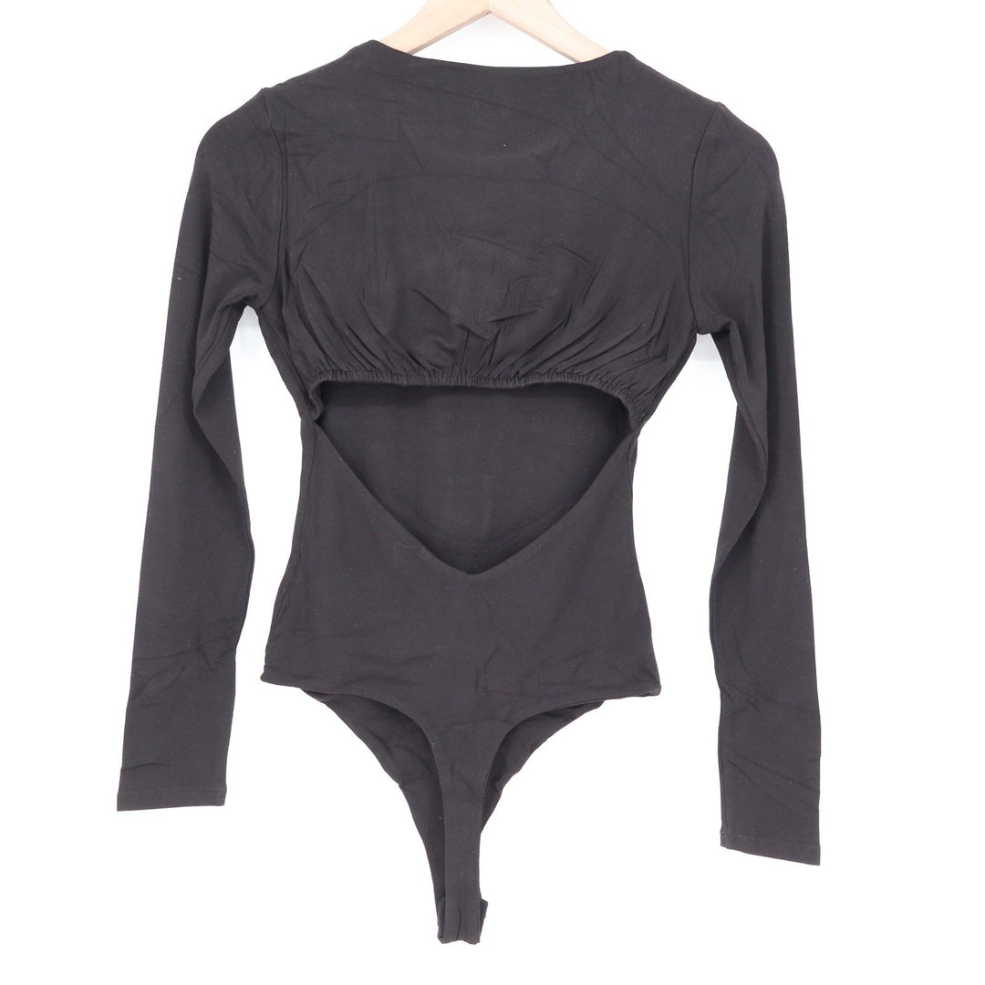 Naked Wardrobe Black Long Sleeve Open Back Cutout Bodysuit Size M