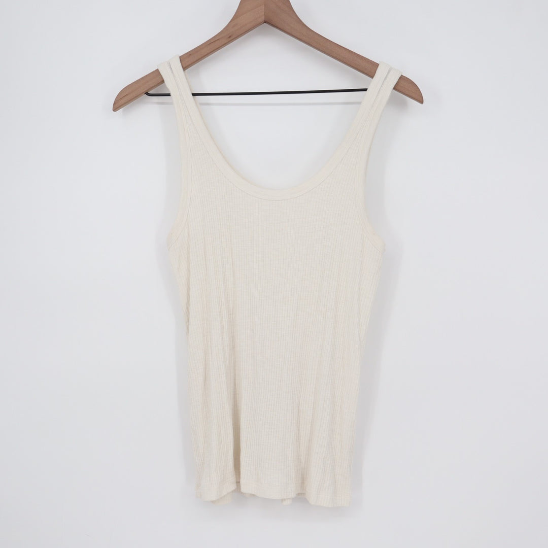 Aerie Tank Top Womens Large White Knit Ribbed Scoop Neck Wide Strap Pullover