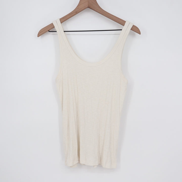 Aerie Tank Top Womens Large White Knit Ribbed Scoop Neck Wide Strap Pullover