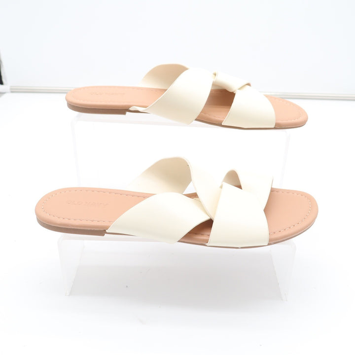 Old Navy Womens HTTP Flat Link Slide Sandals Bone Off White Size 8.5