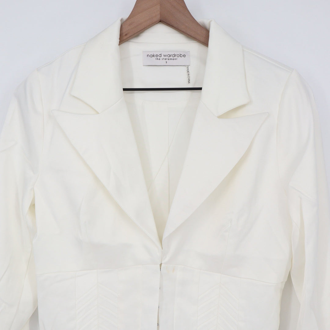 Naked Wardrobe The Statement White Cropped Garter Blazer Small