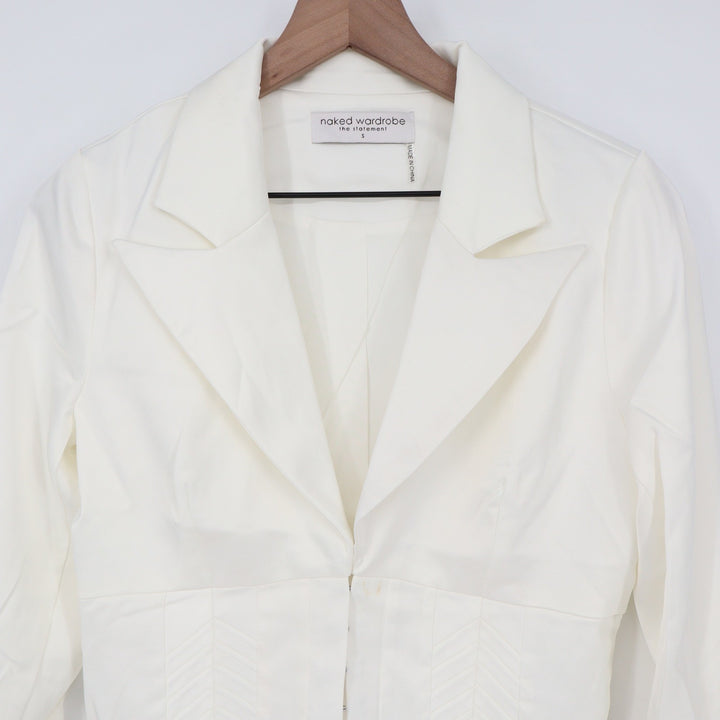 Naked Wardrobe The Statement White Cropped Garter Blazer Small