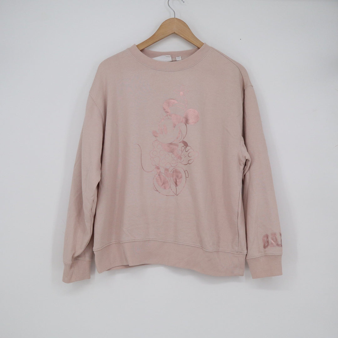 Gap x Disney Minnie Mouse Sweatshirt Womens Medium Pink Rose Gold Metallic Logo