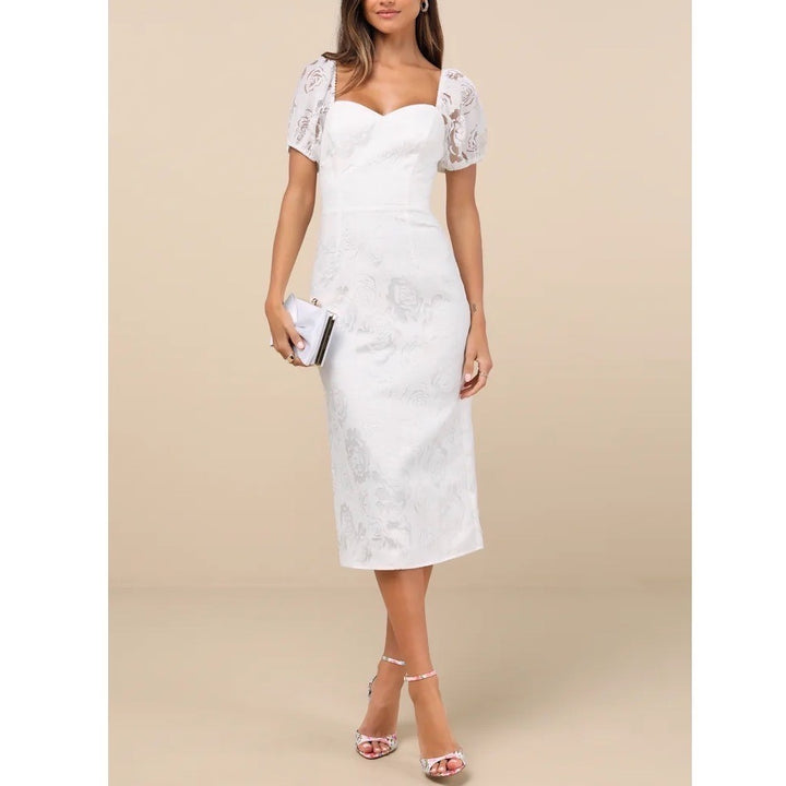 Lulus Odetta Midi Dress Womens Small White Cotton Burnout Puff Sleeve Lace-Up
