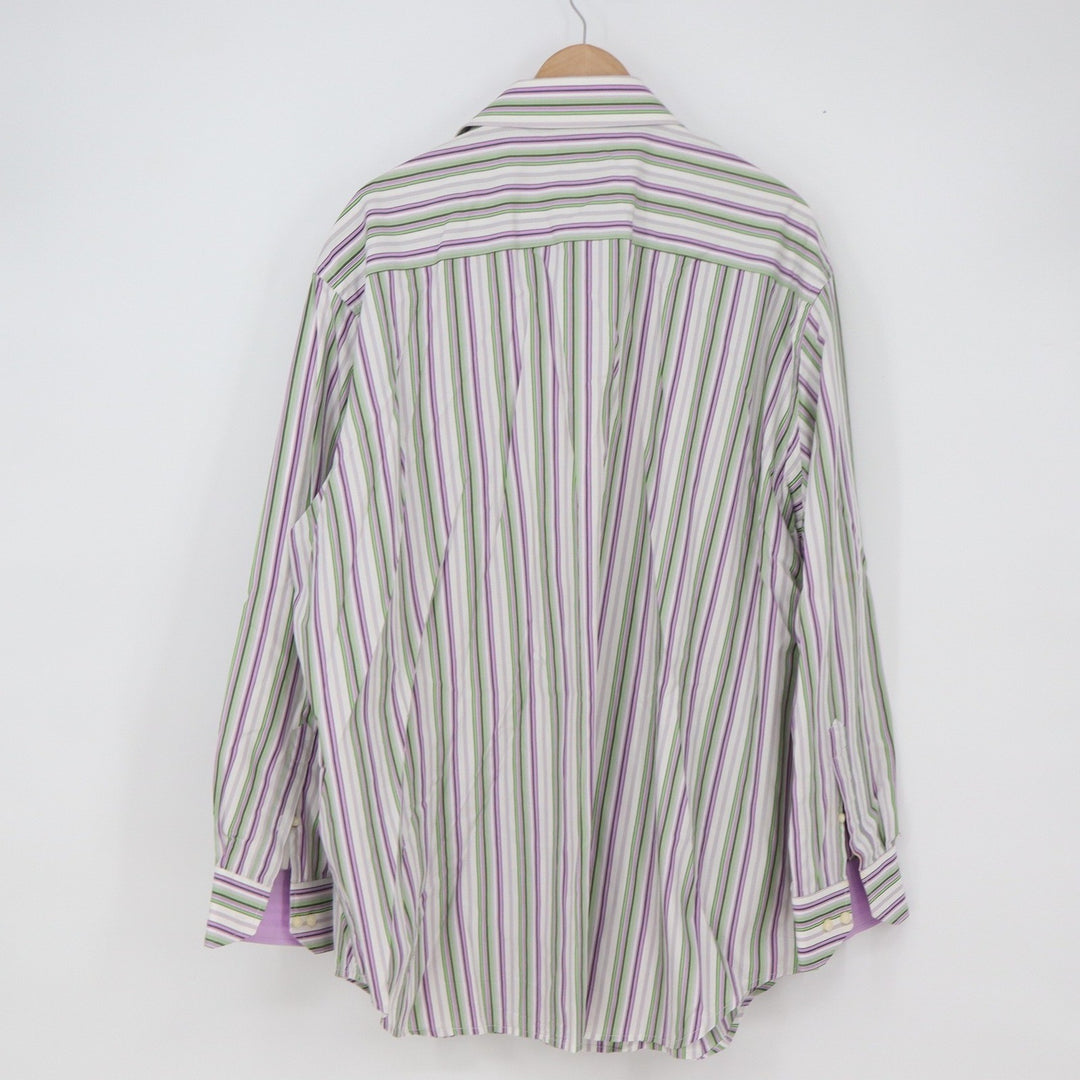 Tailorbyrd Button-Down Mens 2XL Striped Purple Green Cotton Long Sleeve