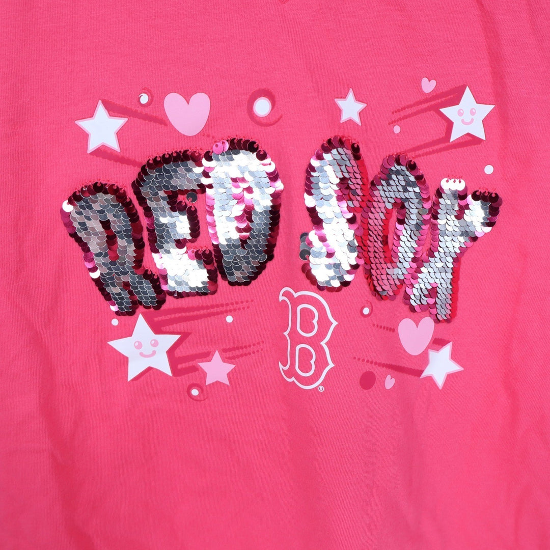 New Era Boston Red Sox Girls Pink Sequin V-Neck T-Shirt Size 14/16 NWT