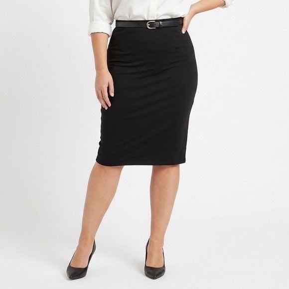 Naked Wardrobe Black Midi Pencil Skirt Plus Size 2X Viscose Stretch