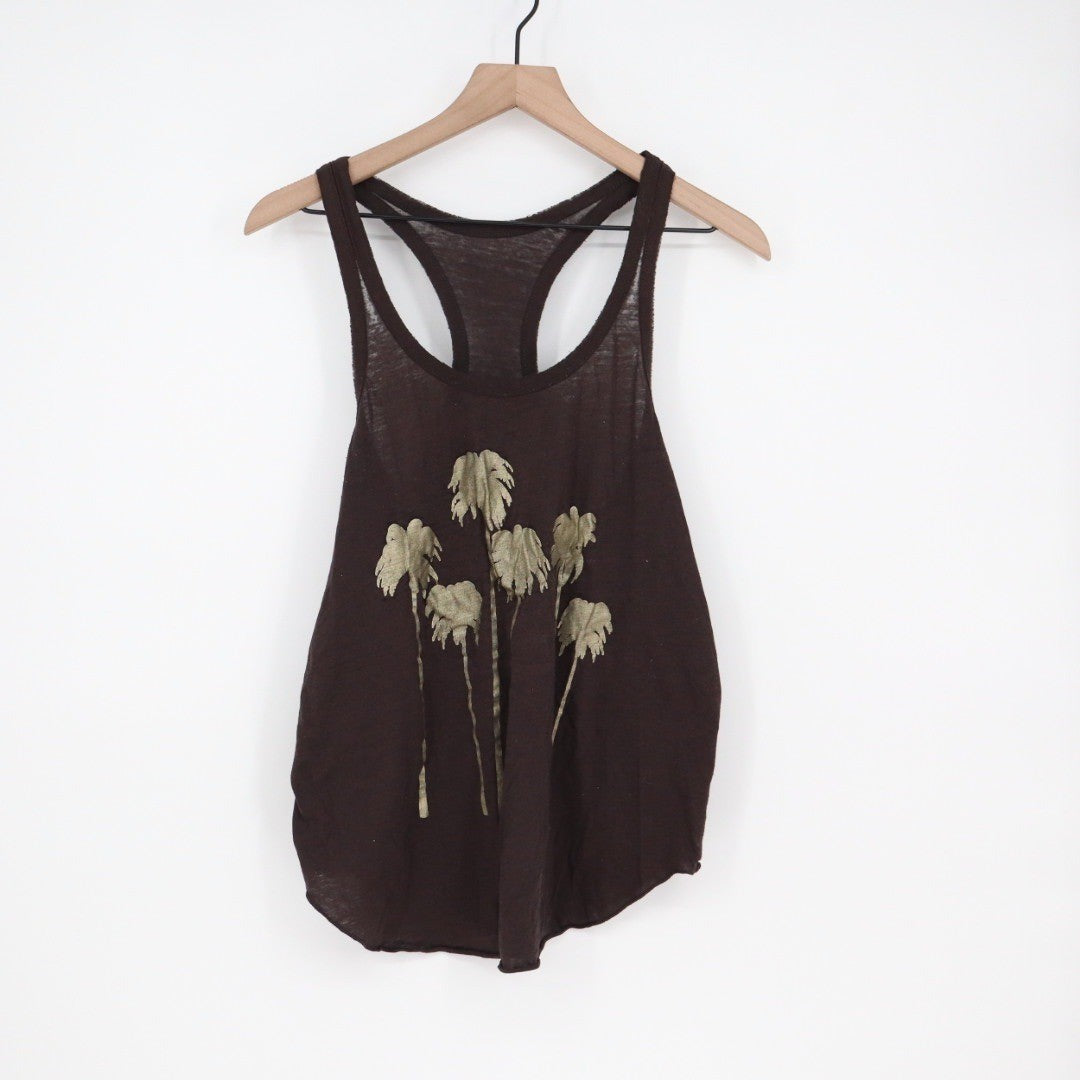 Brown Tank Top Palm Tree Graphic Racerback Lightweight Size L