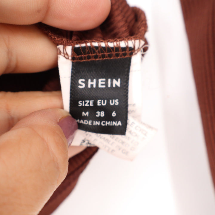 SHEIN Brown Ribbed Square Neck Long Sleeve Crop Top Womens Medium
