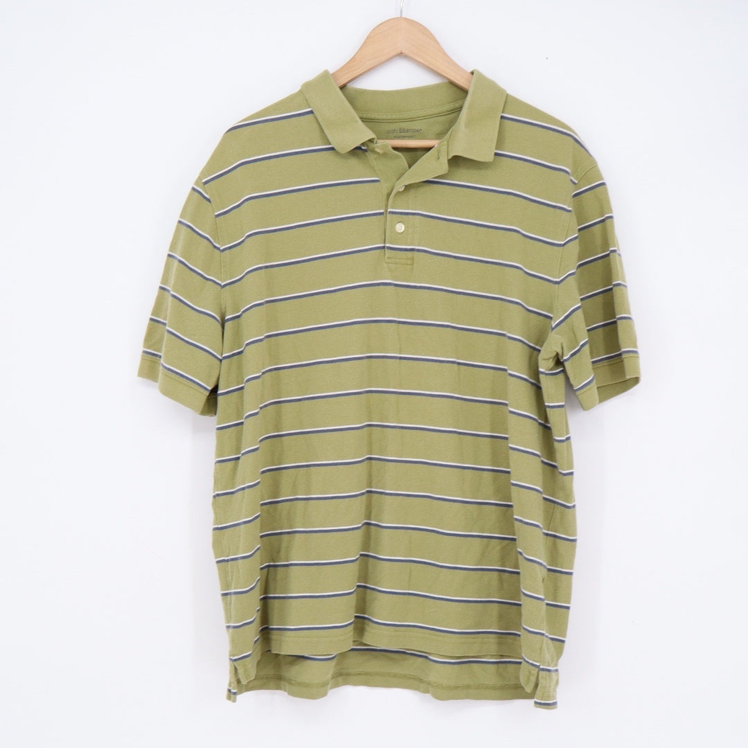Croft & Barrow Performance Mens Large Green Striped Pique Short Sleeve Polo
