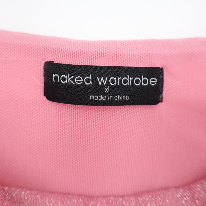 Naked Wardrobe Pink Glitter Off Shoulder Cutout Bodysuit XL Metallic