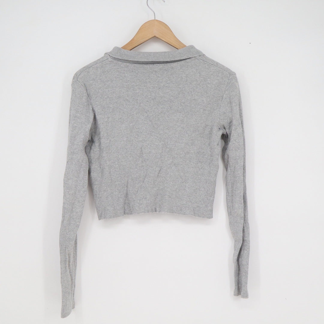 John Galt Brandy Melville Grey Ribbed Button Up Collared Cardigan Small