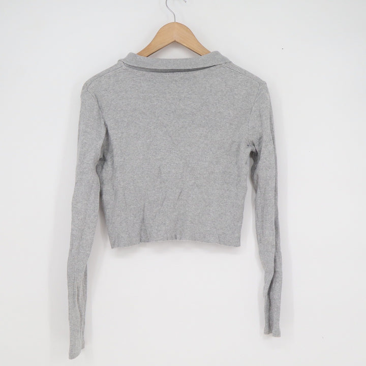 John Galt Brandy Melville Grey Ribbed Button Up Collared Cardigan Small