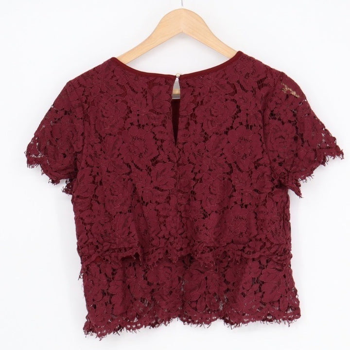 Lulus Find The Perfect Crop Top Womens Large Wine Red Crochet Lace Cap Sleeve