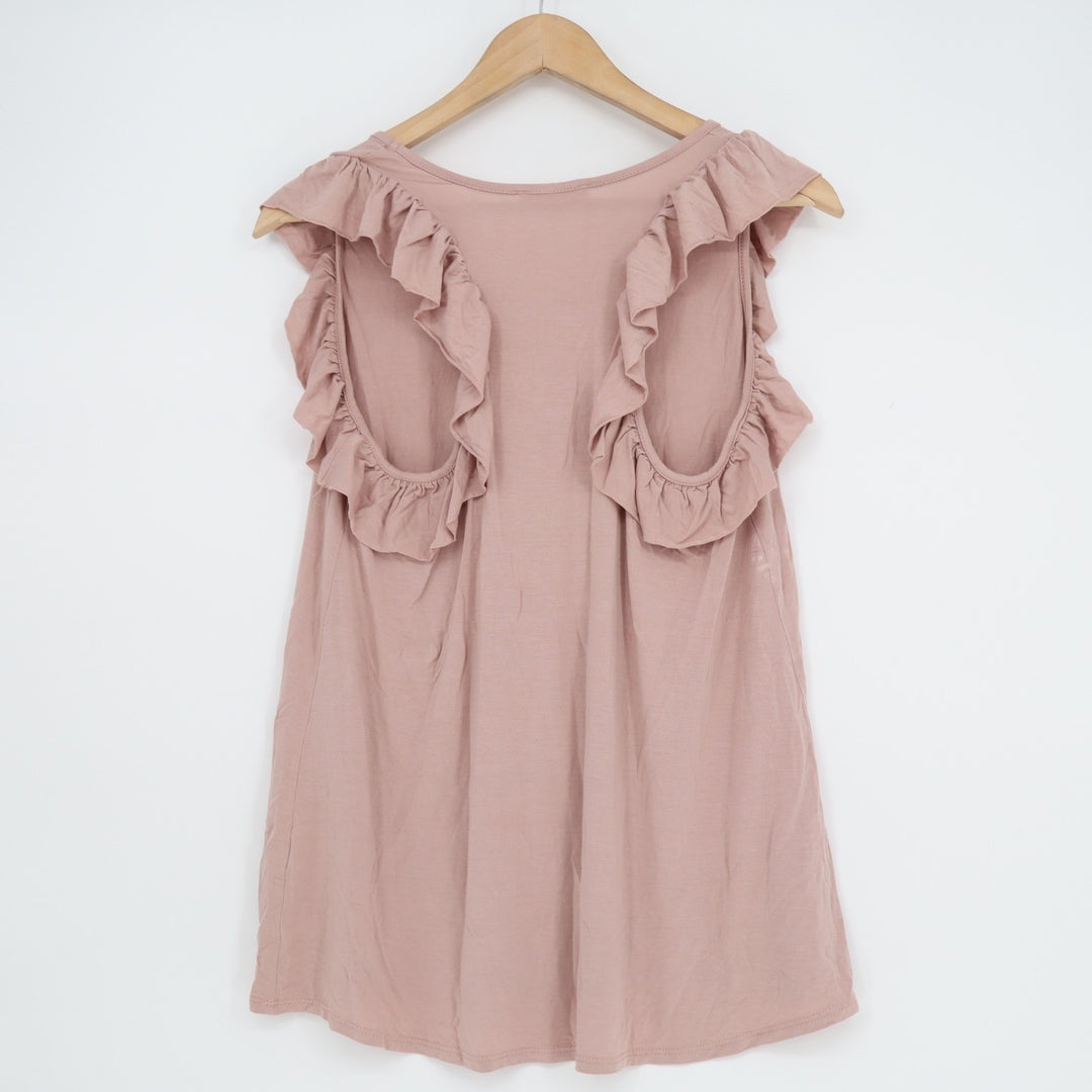 Promesa Tank Top Womens Medium Blush Stretch Ruffle Detail Sleeveless Round Neck