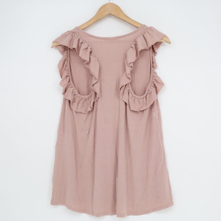 Promesa Tank Top Womens Medium Blush Stretch Ruffle Detail Sleeveless Round Neck