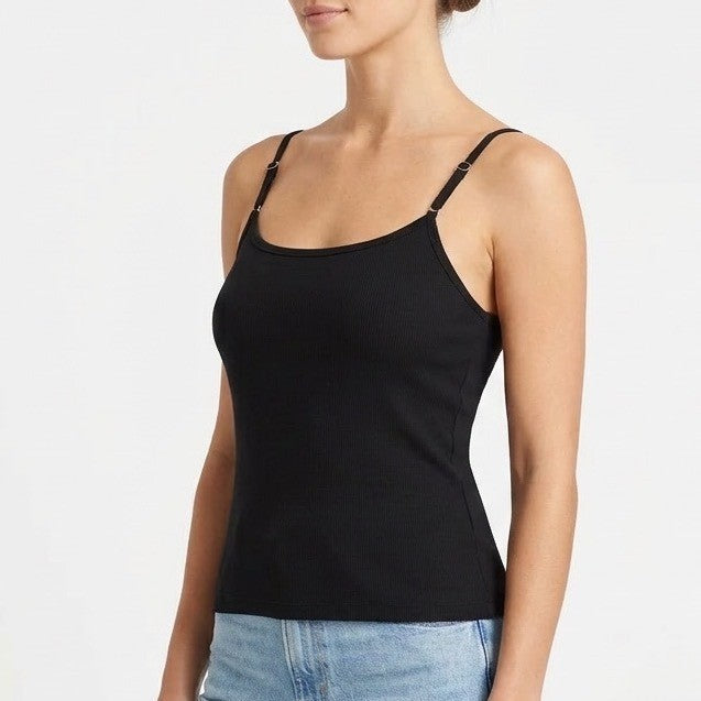 Charter Club Intimates Cami Top Womens S Black Cotton Stretch Spaghetti Strap