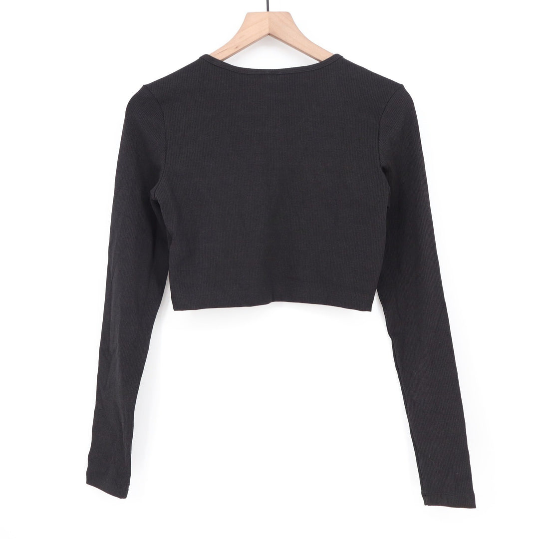 Adidas Originals Womens ESS Crop LS Ribbed Trefoil Top Black Size M