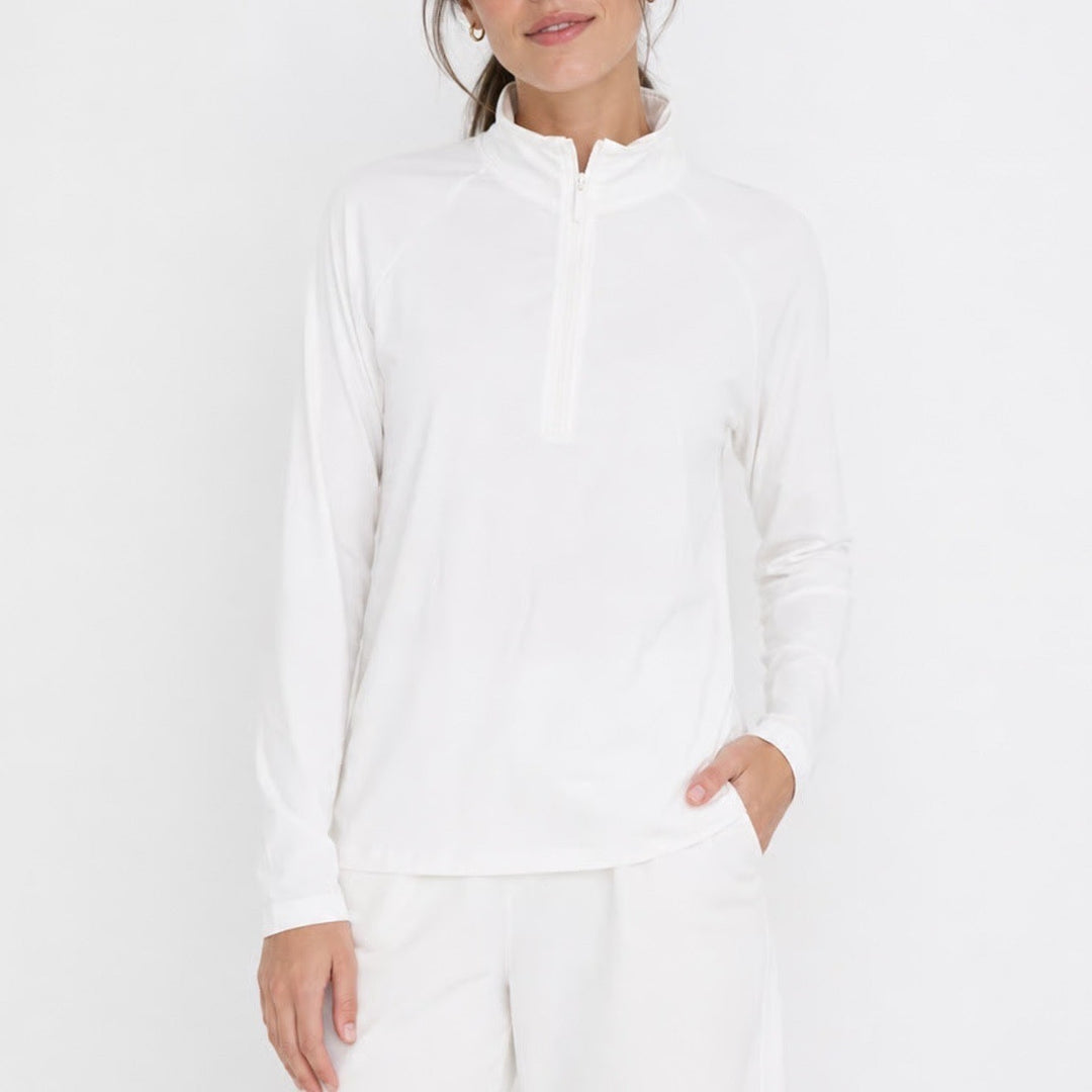CALIA Womens Seamless LS Quarter Zip Pure White UPF 50+ Top Large