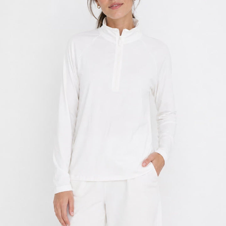 CALIA Womens Seamless LS Quarter Zip Pure White UPF 50+ Top Large