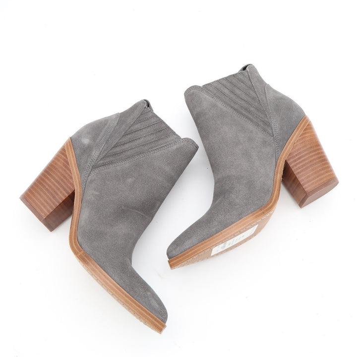 Marc Fisher Gadri Grey Suede Pointed Toe Block Heel Western Ankle Boots 6.5M