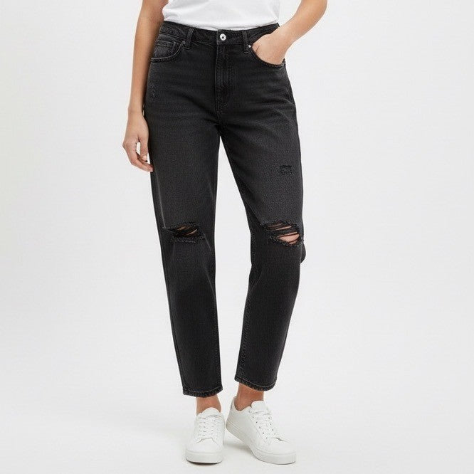 Wild Fable Black Wash High Rise Tapered Jeans Distressed Size 14